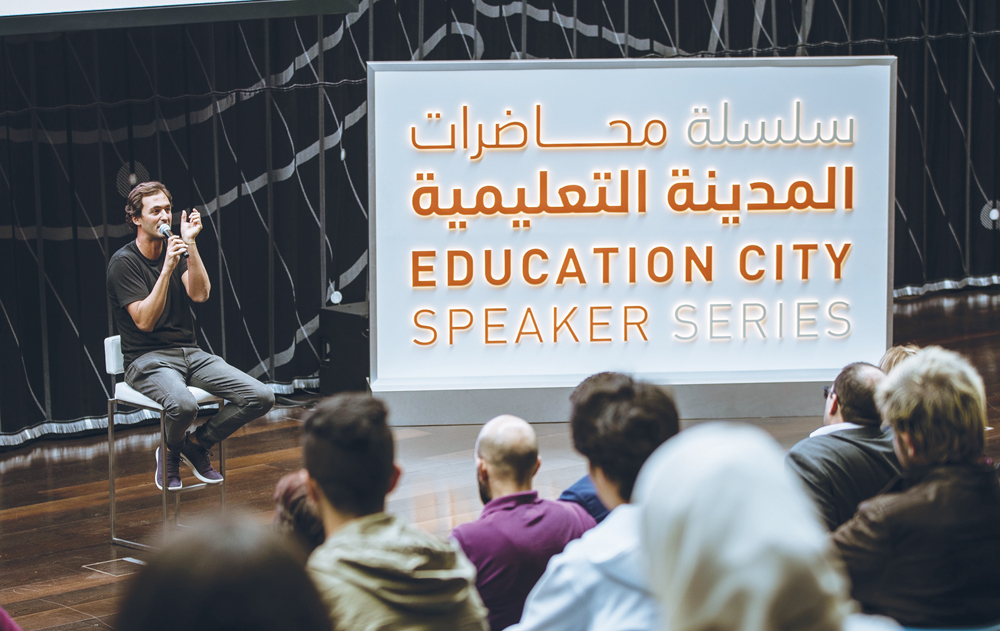 Jason Silva during his public talk at Qatar National Library.