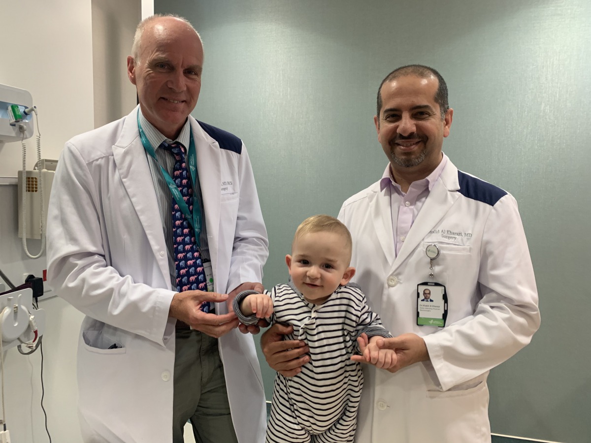 Pic: Baby Ahmed with Dr Ian Pople and Dr Khalid Al Kharazi taken on February 2020 (before physical and social distancing measures were put in place in Qatar)