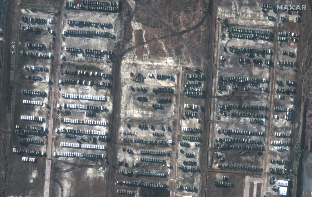 A satellite image shows Russian forces in Soloti, Russia, December 5, 2021.